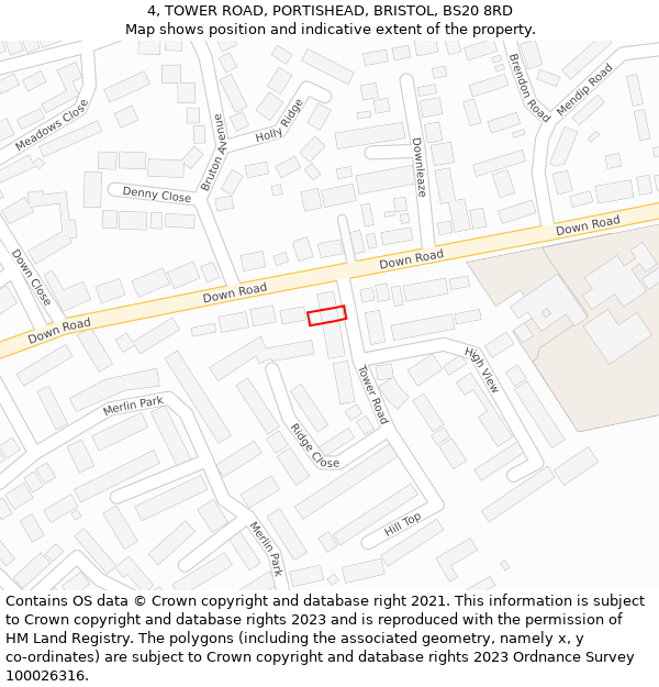 4, TOWER ROAD, PORTISHEAD, BRISTOL, BS20 8RD: Location map and indicative extent of plot