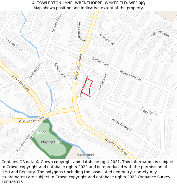 4, TOWLERTON LANE, WRENTHORPE, WAKEFIELD, WF2 0JQ: Location map and indicative extent of plot