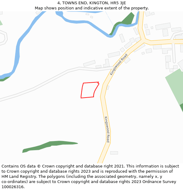 4, TOWNS END, KINGTON, HR5 3JE: Location map and indicative extent of plot