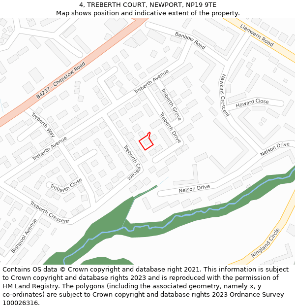 4, TREBERTH COURT, NEWPORT, NP19 9TE: Location map and indicative extent of plot
