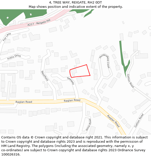 4, TREE WAY, REIGATE, RH2 0DT: Location map and indicative extent of plot