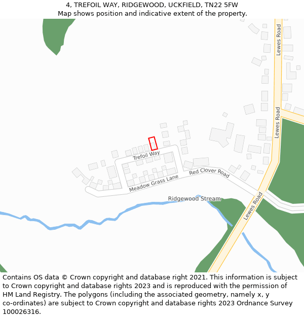 4, TREFOIL WAY, RIDGEWOOD, UCKFIELD, TN22 5FW: Location map and indicative extent of plot