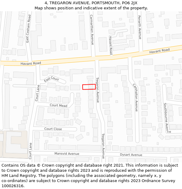 4, TREGARON AVENUE, PORTSMOUTH, PO6 2JX: Location map and indicative extent of plot