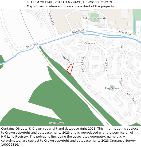 4, TREM YR EFAIL, YSTRAD MYNACH, HENGOED, CF82 7FL: Location map and indicative extent of plot