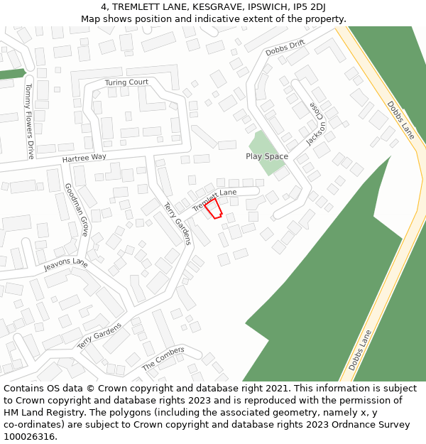 4, TREMLETT LANE, KESGRAVE, IPSWICH, IP5 2DJ: Location map and indicative extent of plot