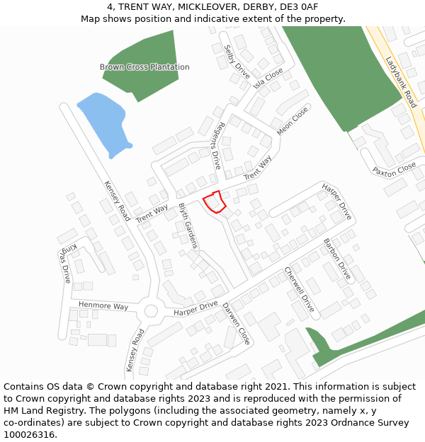 4, TRENT WAY, MICKLEOVER, DERBY, DE3 0AF: Location map and indicative extent of plot