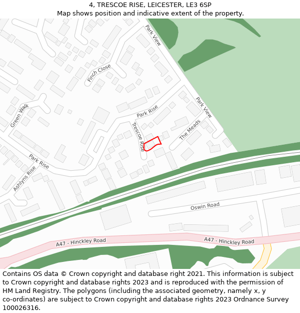 4, TRESCOE RISE, LEICESTER, LE3 6SP: Location map and indicative extent of plot