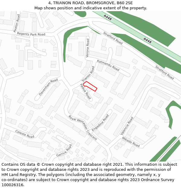 4, TRIANON ROAD, BROMSGROVE, B60 2SE: Location map and indicative extent of plot