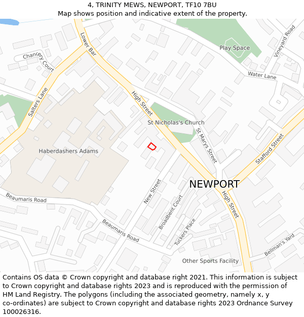 4, TRINITY MEWS, NEWPORT, TF10 7BU: Location map and indicative extent of plot