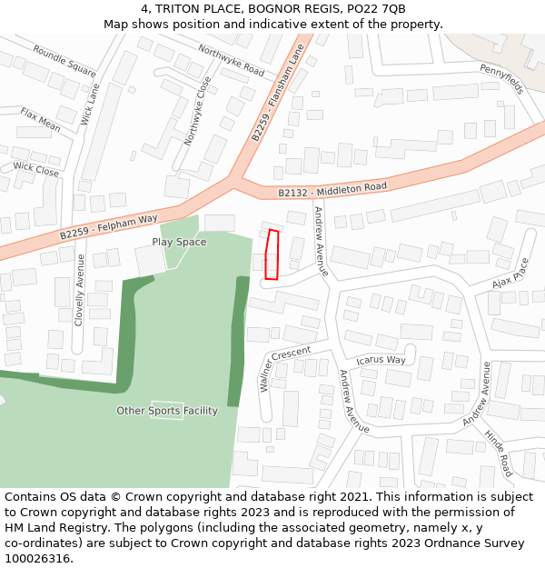 4, TRITON PLACE, BOGNOR REGIS, PO22 7QB: Location map and indicative extent of plot