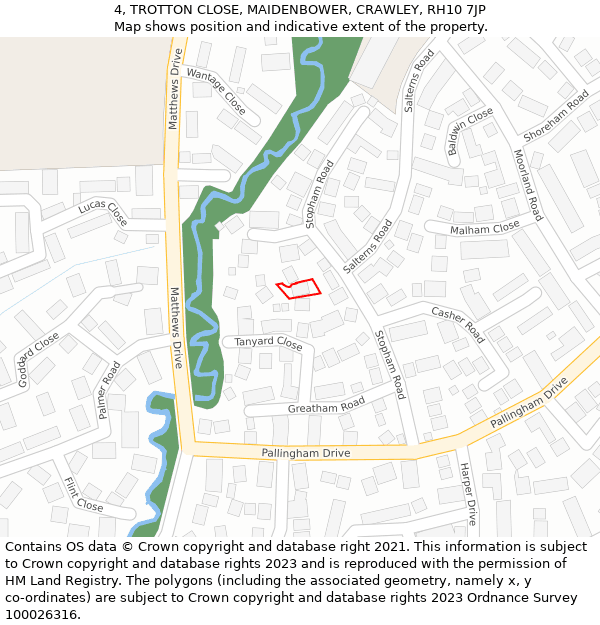 4, TROTTON CLOSE, MAIDENBOWER, CRAWLEY, RH10 7JP: Location map and indicative extent of plot