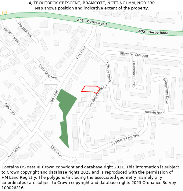 4, TROUTBECK CRESCENT, BRAMCOTE, NOTTINGHAM, NG9 3BP: Location map and indicative extent of plot