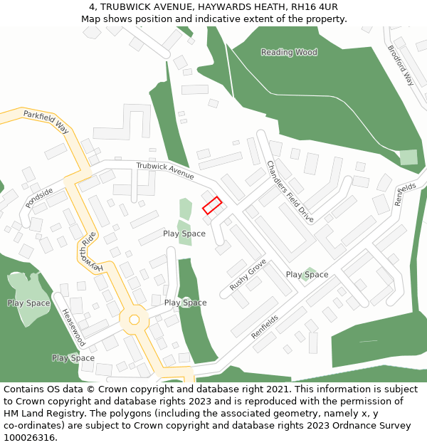 4, TRUBWICK AVENUE, HAYWARDS HEATH, RH16 4UR: Location map and indicative extent of plot