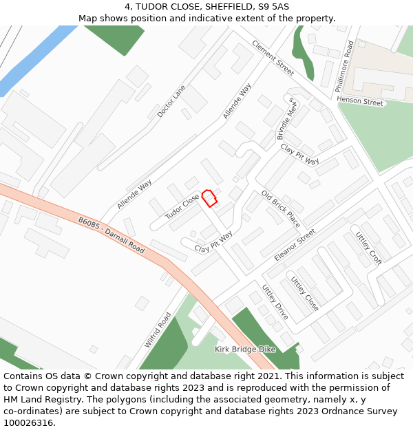 4, TUDOR CLOSE, SHEFFIELD, S9 5AS: Location map and indicative extent of plot