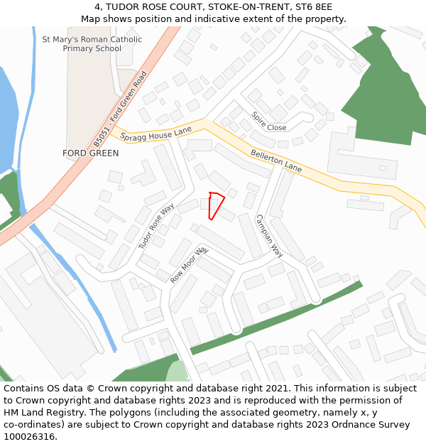 4, TUDOR ROSE COURT, STOKE-ON-TRENT, ST6 8EE: Location map and indicative extent of plot