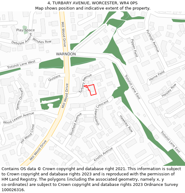 4, TURBARY AVENUE, WORCESTER, WR4 0PS: Location map and indicative extent of plot