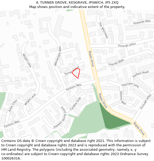 4, TURNER GROVE, KESGRAVE, IPSWICH, IP5 2XQ: Location map and indicative extent of plot