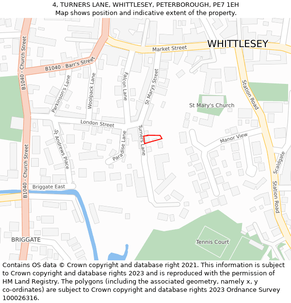 4, TURNERS LANE, WHITTLESEY, PETERBOROUGH, PE7 1EH: Location map and indicative extent of plot