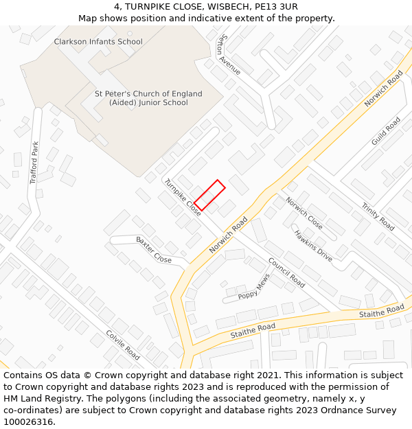 4, TURNPIKE CLOSE, WISBECH, PE13 3UR: Location map and indicative extent of plot