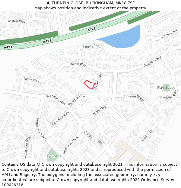 4, TURNPIN CLOSE, BUCKINGHAM, MK18 7SF: Location map and indicative extent of plot