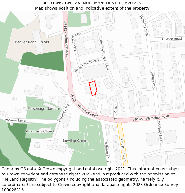 4, TURNSTONE AVENUE, MANCHESTER, M20 2FN: Location map and indicative extent of plot