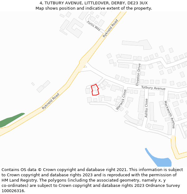 4, TUTBURY AVENUE, LITTLEOVER, DERBY, DE23 3UX: Location map and indicative extent of plot