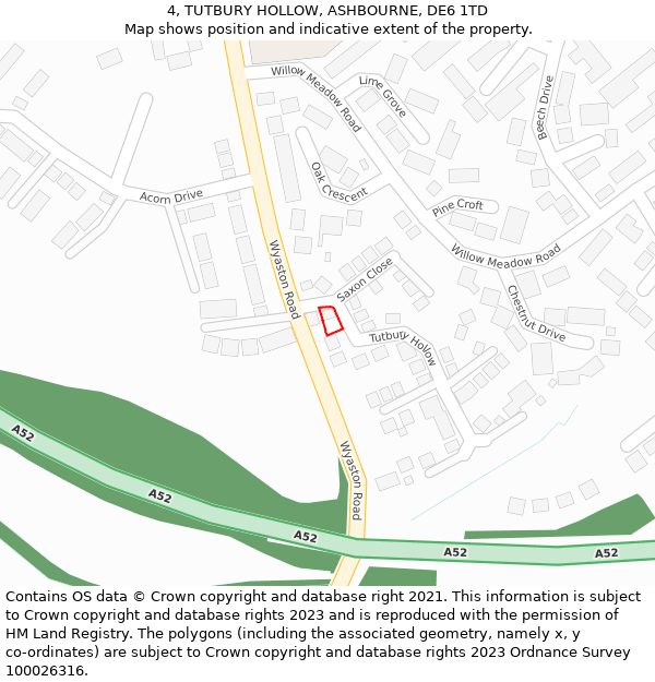 4, TUTBURY HOLLOW, ASHBOURNE, DE6 1TD: Location map and indicative extent of plot