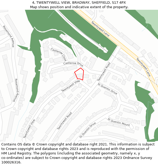 4, TWENTYWELL VIEW, BRADWAY, SHEFFIELD, S17 4PX: Location map and indicative extent of plot