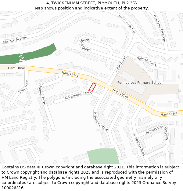 4, TWICKENHAM STREET, PLYMOUTH, PL2 3FA: Location map and indicative extent of plot