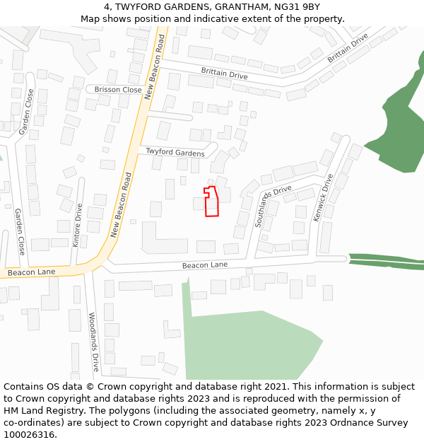 4, TWYFORD GARDENS, GRANTHAM, NG31 9BY: Location map and indicative extent of plot