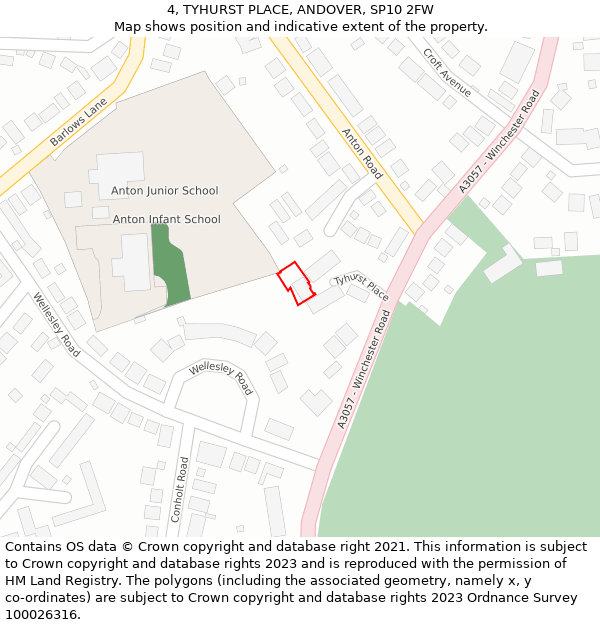 4, TYHURST PLACE, ANDOVER, SP10 2FW: Location map and indicative extent of plot