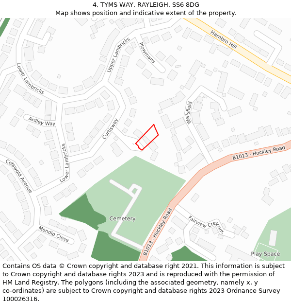 4, TYMS WAY, RAYLEIGH, SS6 8DG: Location map and indicative extent of plot