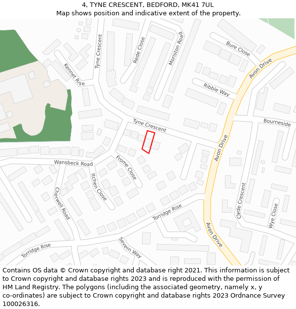 4, TYNE CRESCENT, BEDFORD, MK41 7UL: Location map and indicative extent of plot