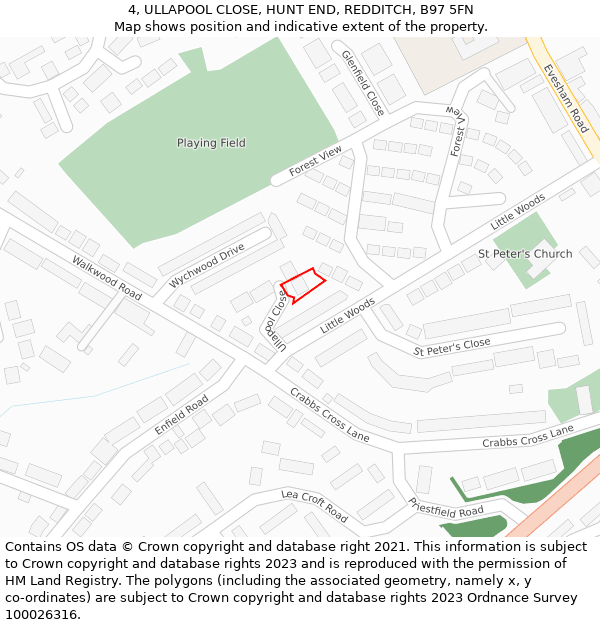 4, ULLAPOOL CLOSE, HUNT END, REDDITCH, B97 5FN: Location map and indicative extent of plot