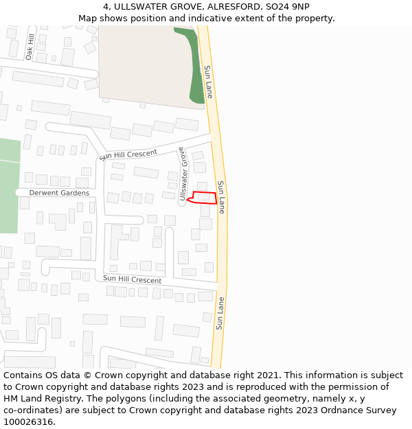 4, ULLSWATER GROVE, ALRESFORD, SO24 9NP: Location map and indicative extent of plot