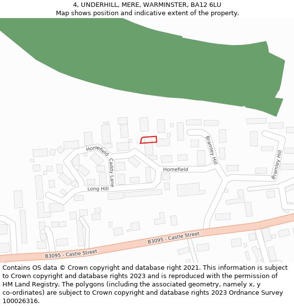 4, UNDERHILL, MERE, WARMINSTER, BA12 6LU: Location map and indicative extent of plot