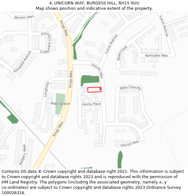 4, UNICORN WAY, BURGESS HILL, RH15 0UU: Location map and indicative extent of plot