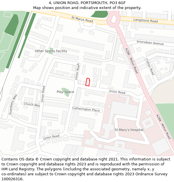 4, UNION ROAD, PORTSMOUTH, PO3 6GF: Location map and indicative extent of plot