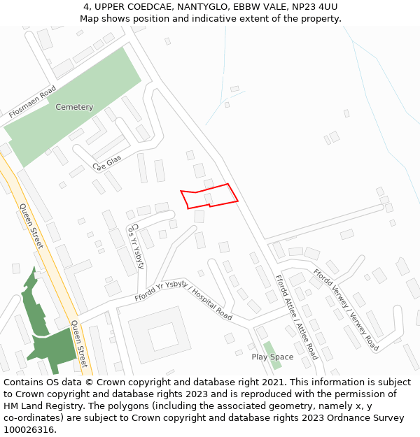 4, UPPER COEDCAE, NANTYGLO, EBBW VALE, NP23 4UU: Location map and indicative extent of plot