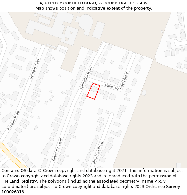 4, UPPER MOORFIELD ROAD, WOODBRIDGE, IP12 4JW: Location map and indicative extent of plot