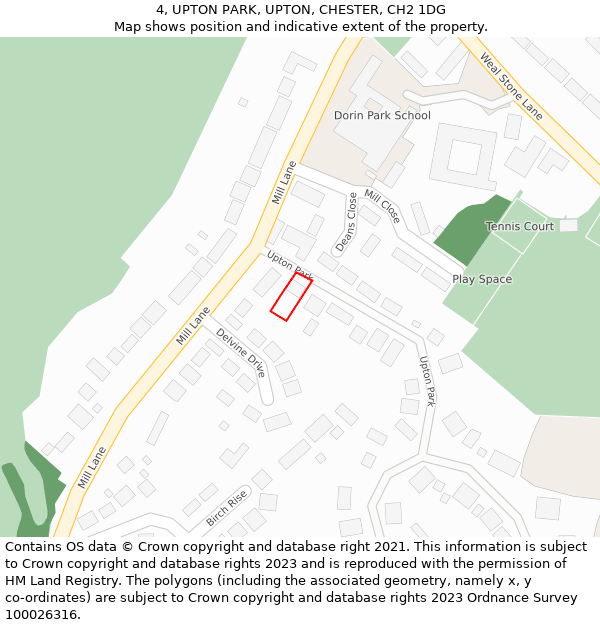 4, UPTON PARK, UPTON, CHESTER, CH2 1DG: Location map and indicative extent of plot