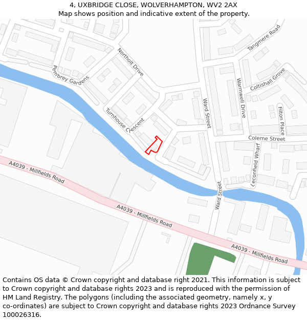 4, UXBRIDGE CLOSE, WOLVERHAMPTON, WV2 2AX: Location map and indicative extent of plot