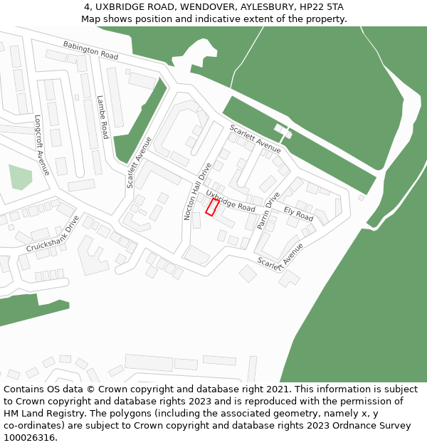 4, UXBRIDGE ROAD, WENDOVER, AYLESBURY, HP22 5TA: Location map and indicative extent of plot
