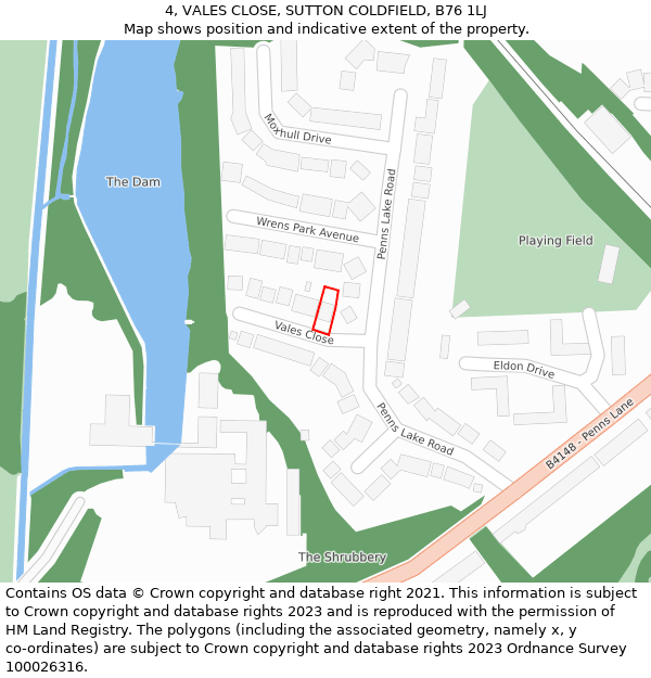 4, VALES CLOSE, SUTTON COLDFIELD, B76 1LJ: Location map and indicative extent of plot