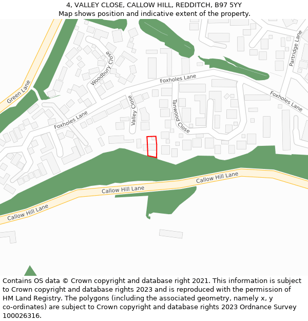 4, VALLEY CLOSE, CALLOW HILL, REDDITCH, B97 5YY: Location map and indicative extent of plot