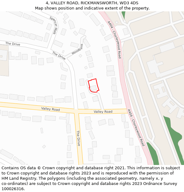 4, VALLEY ROAD, RICKMANSWORTH, WD3 4DS: Location map and indicative extent of plot