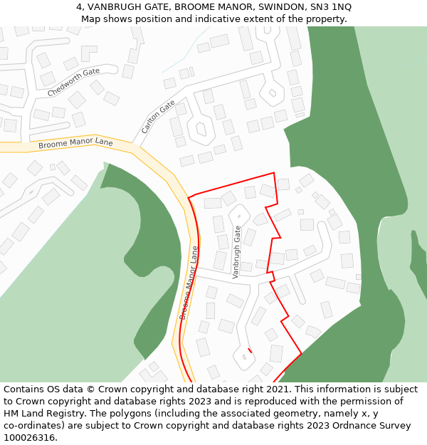 4, VANBRUGH GATE, BROOME MANOR, SWINDON, SN3 1NQ: Location map and indicative extent of plot