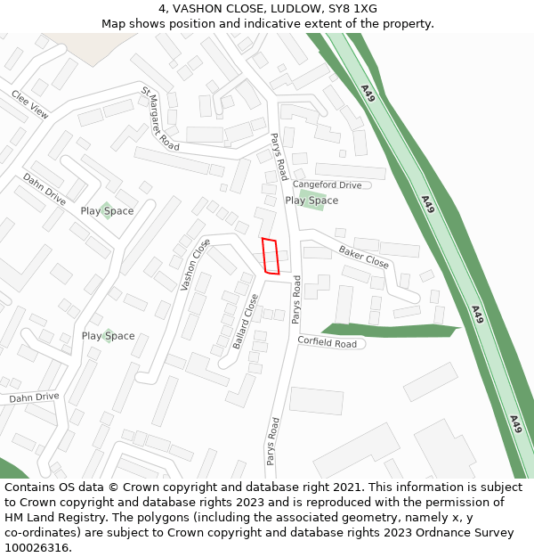 4, VASHON CLOSE, LUDLOW, SY8 1XG: Location map and indicative extent of plot