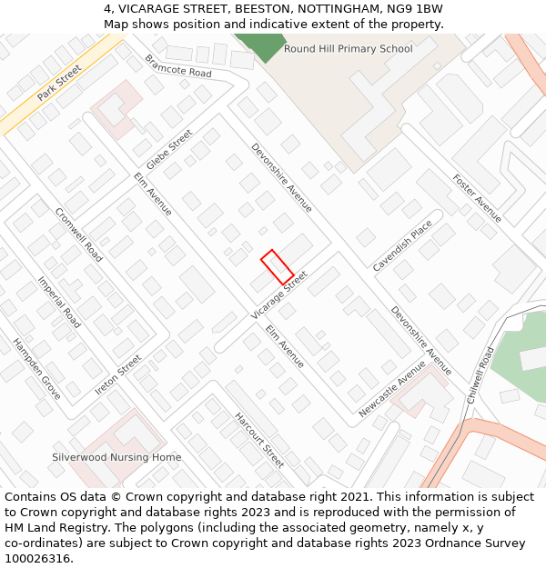 4, VICARAGE STREET, BEESTON, NOTTINGHAM, NG9 1BW: Location map and indicative extent of plot