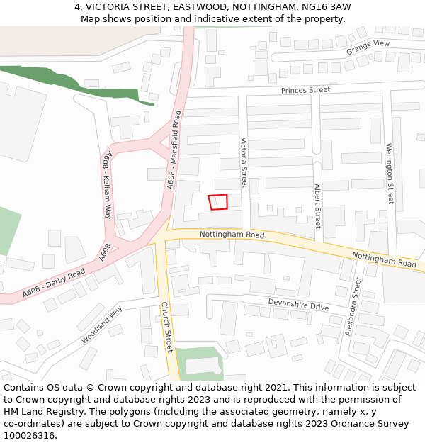 4, VICTORIA STREET, EASTWOOD, NOTTINGHAM, NG16 3AW: Location map and indicative extent of plot